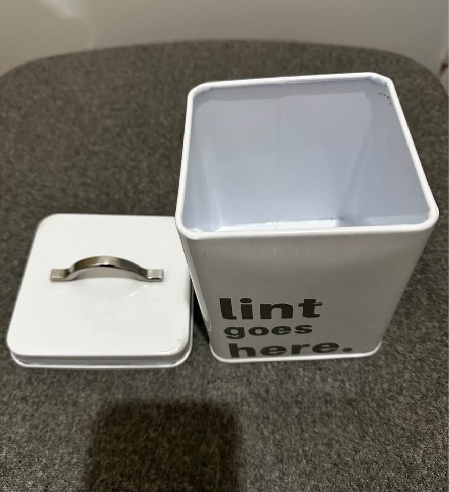 Robely Farmhouse White Metal Lint Bin w/ Lid - 'Lint Goes Here' - photo 2