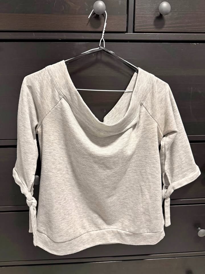 Forever 21 Light Grey Off-Shoulder Top with Tie Sleeves - Size M