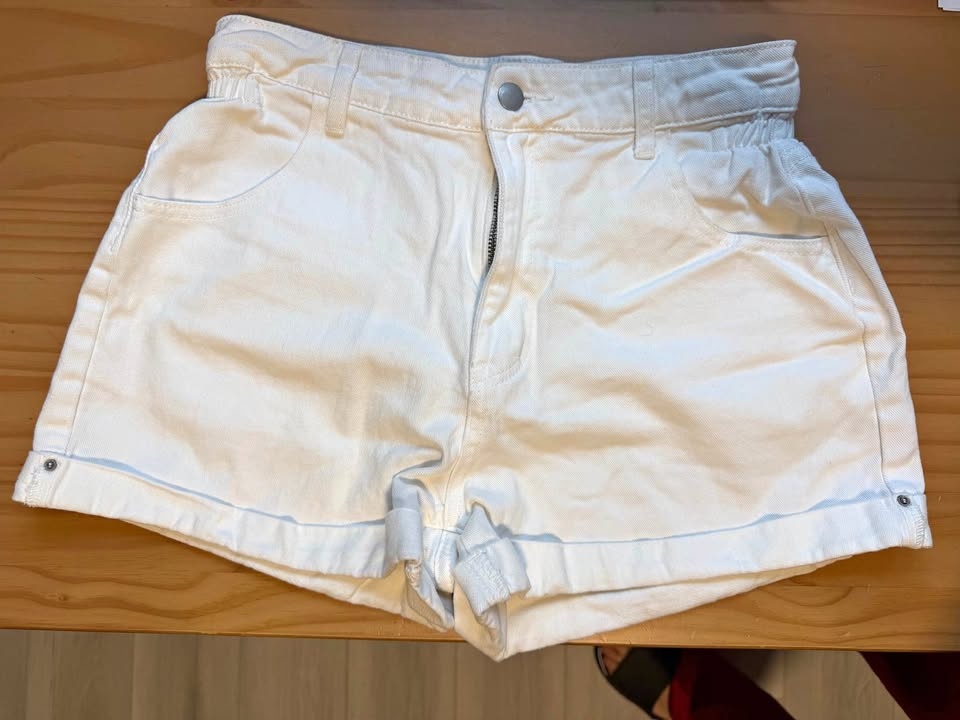 Shein High Waist Roll Hem Denim Shorts White Size M