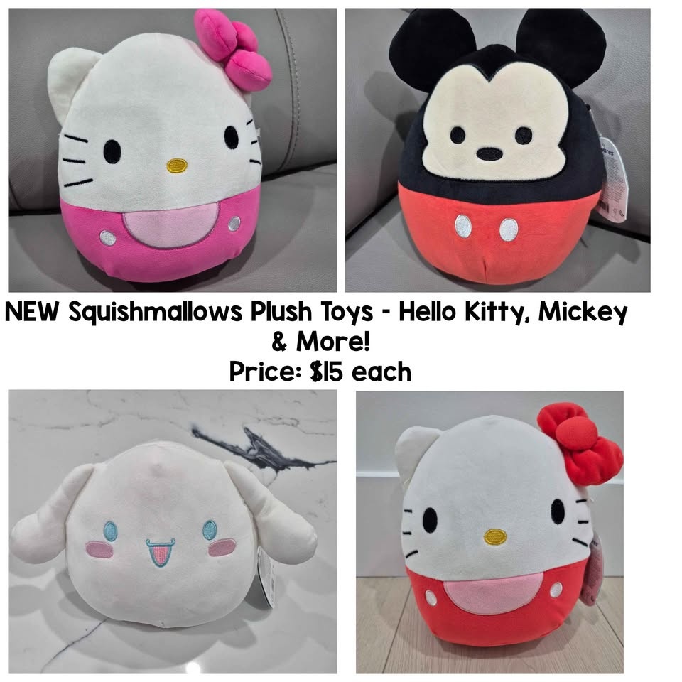 NEW Squishmallows Plush Toys – Hello Kitty, Mickey & More
