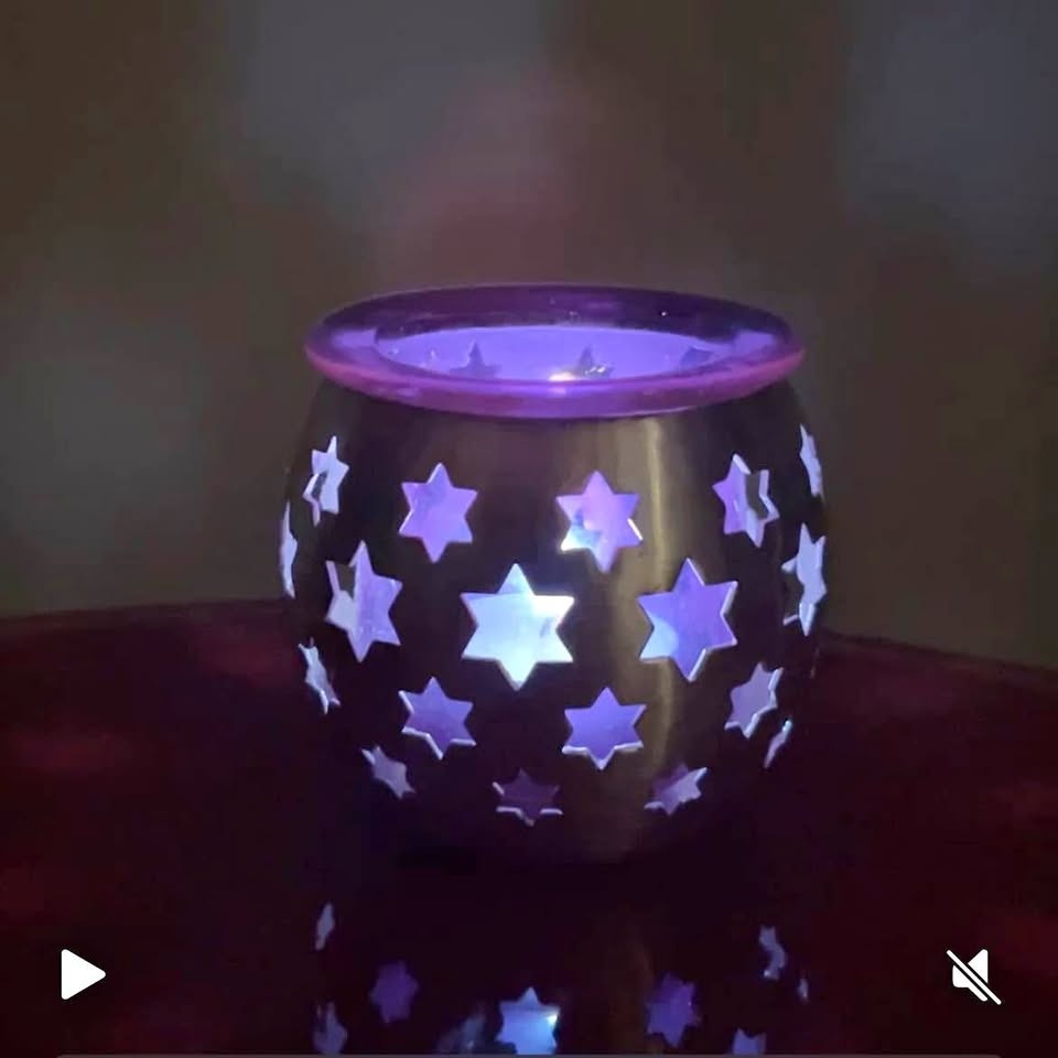PartyLite Chrome & Blue Glass Candle Holder w/ Tea Light