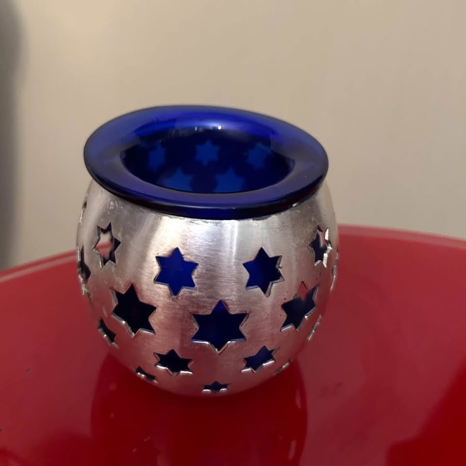 PartyLite Chrome & Blue Glass Candle Holder w/ Tea Light - photo 2