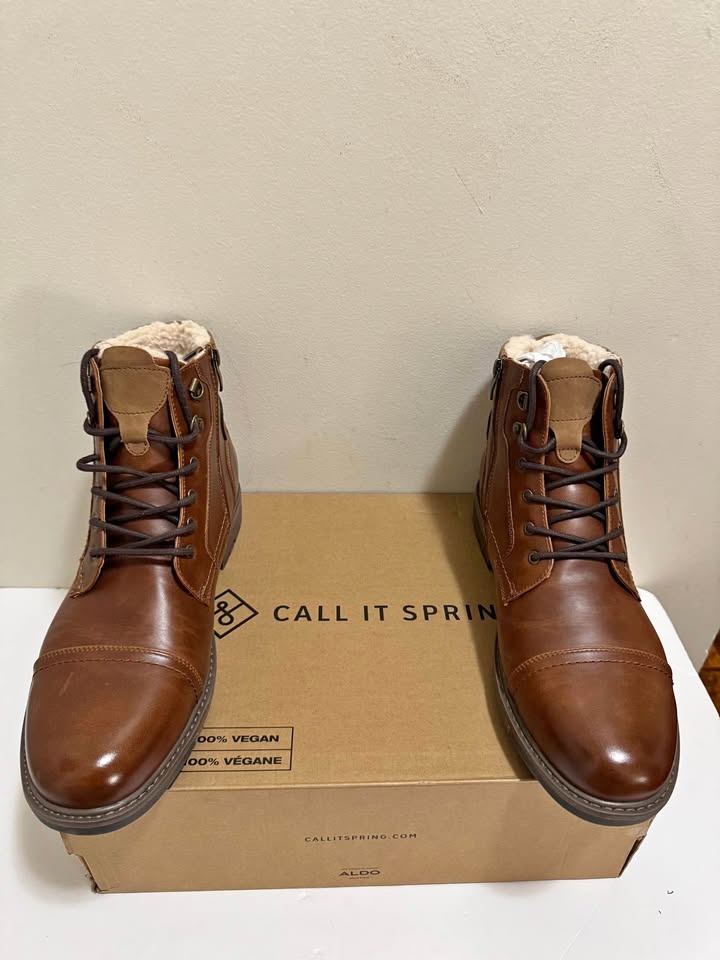 Men Call It Spring Brown Vegan Faux Fur Lined Boots size 12 US