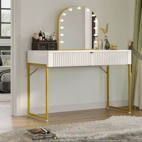47 in. White & Gold Fluted Computer Desk - photo 2