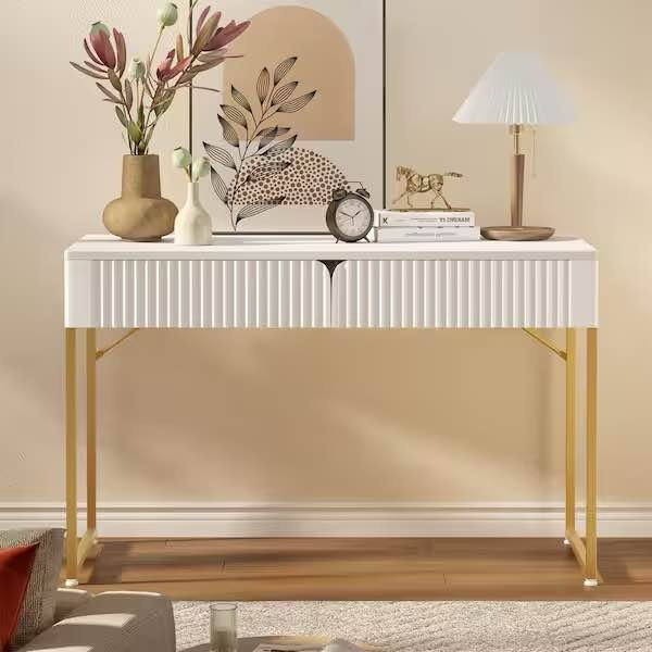 47 in. White & Gold Fluted Computer Desk - photo 3