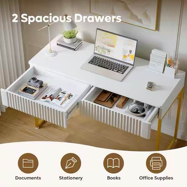 47 in. White & Gold Fluted Computer Desk - photo 4