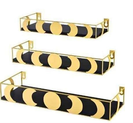 Set of 3 Floating Moon Phase Wall Shelves - Gold
