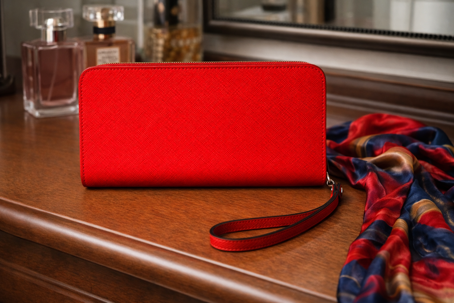 Calvin Klein Red Saffiano Leather Wristlet Wallet | New w/o Tags - photo 2