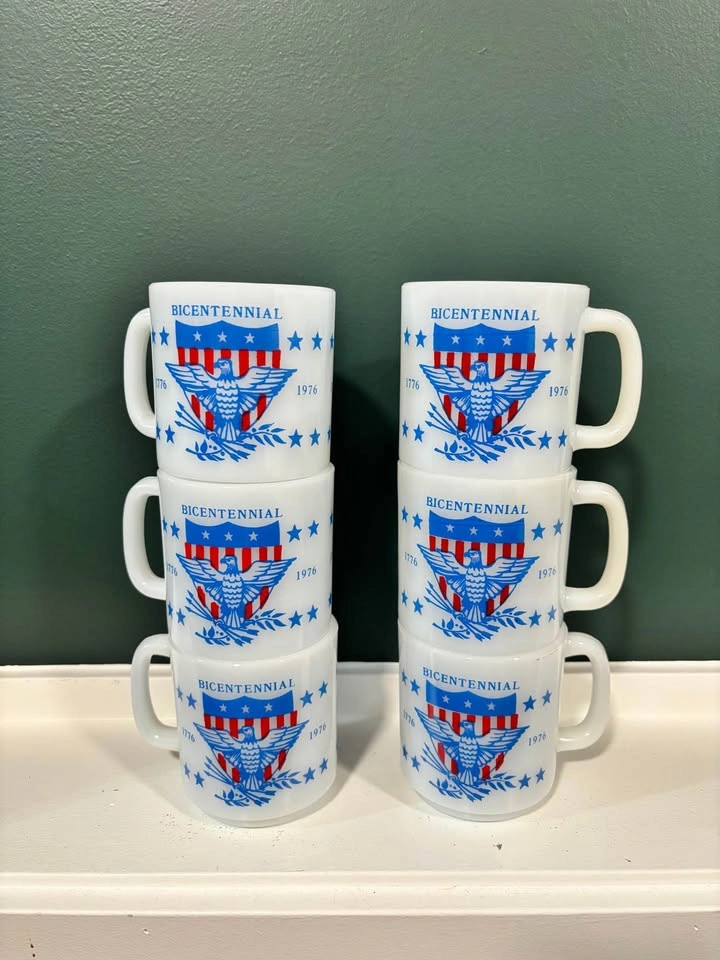 Vintage Glasbake Bicentennial Milk Glass Mugs - Set of 6 - photo 2