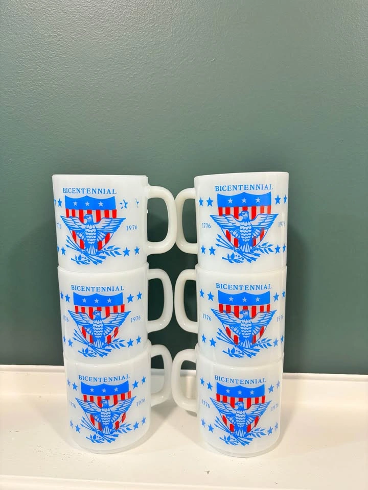Vintage Glasbake Bicentennial Milk Glass Mugs - Set of 6 - photo 3