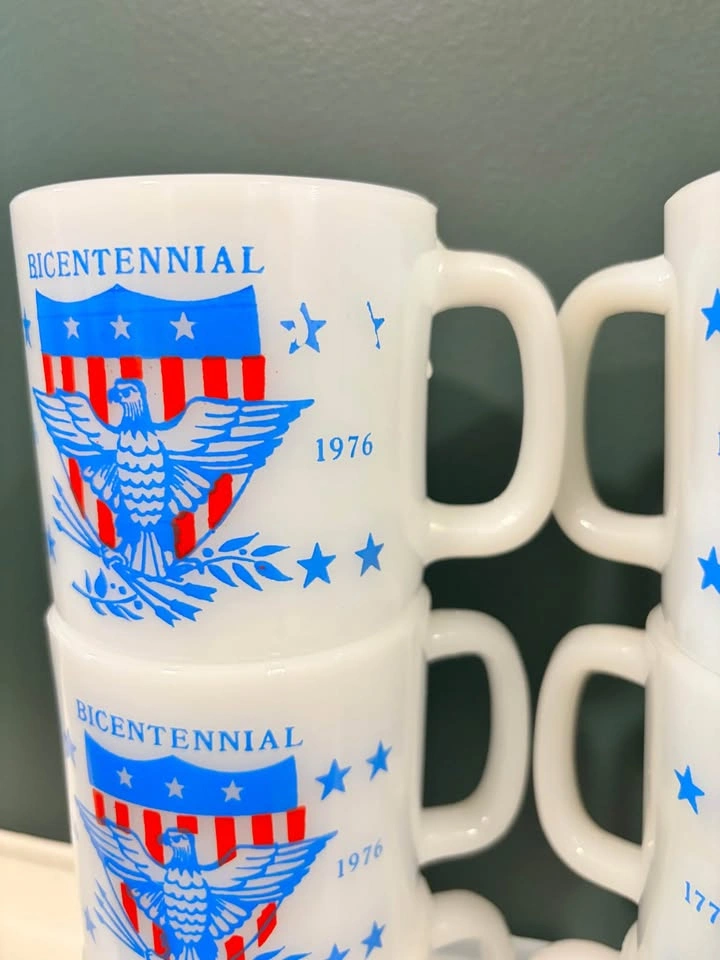 Vintage Glasbake Bicentennial Milk Glass Mugs - Set of 6 - photo 4