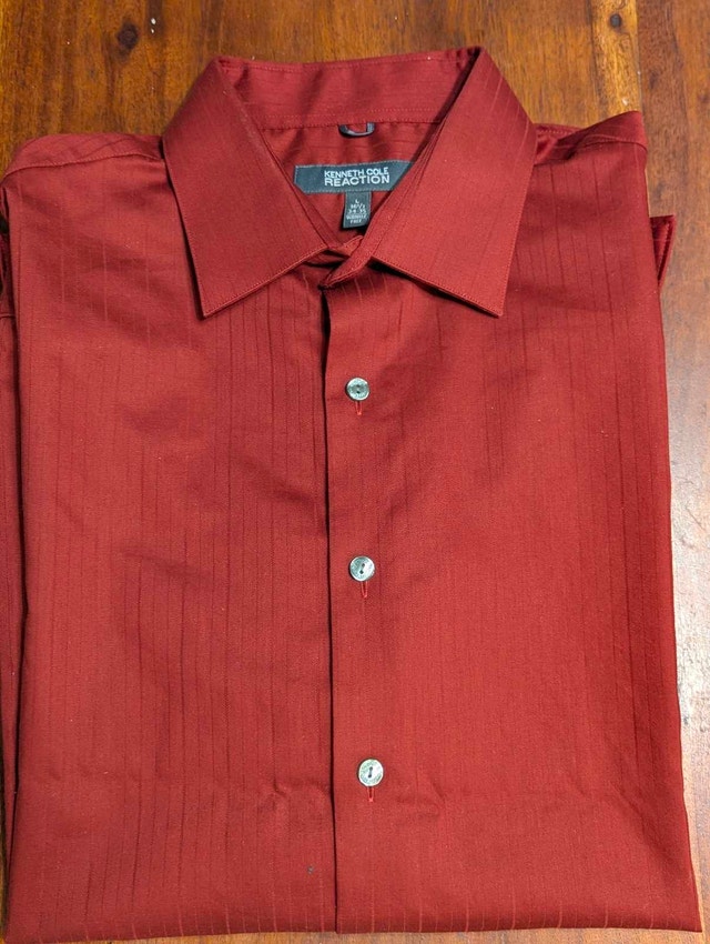 Kenneth Cole Shirt Long Sleeve L Burgundy Striped