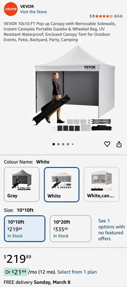 10x10ft White Pop-Up Canopy