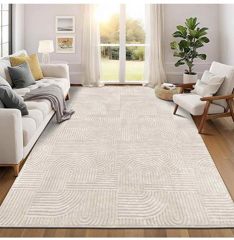 8x10ft Beige Area Rug for Living Room