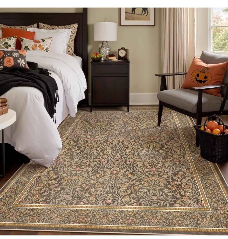Floral Washable 5x7 Rug - Gold Brown Boho Area Rug - photo 2