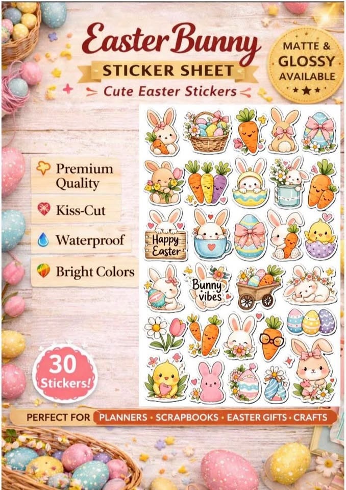 Easter Sticker Sheet - Bunny & Carrot Stickers for Kids