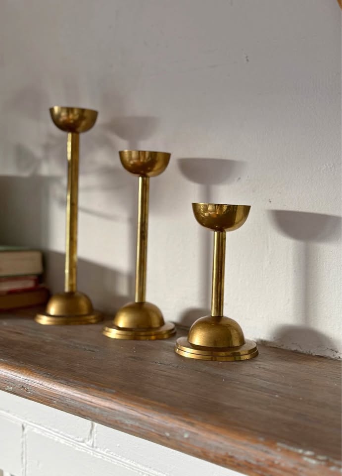 Vintage Solid Brass Candleholder Trio - MCM