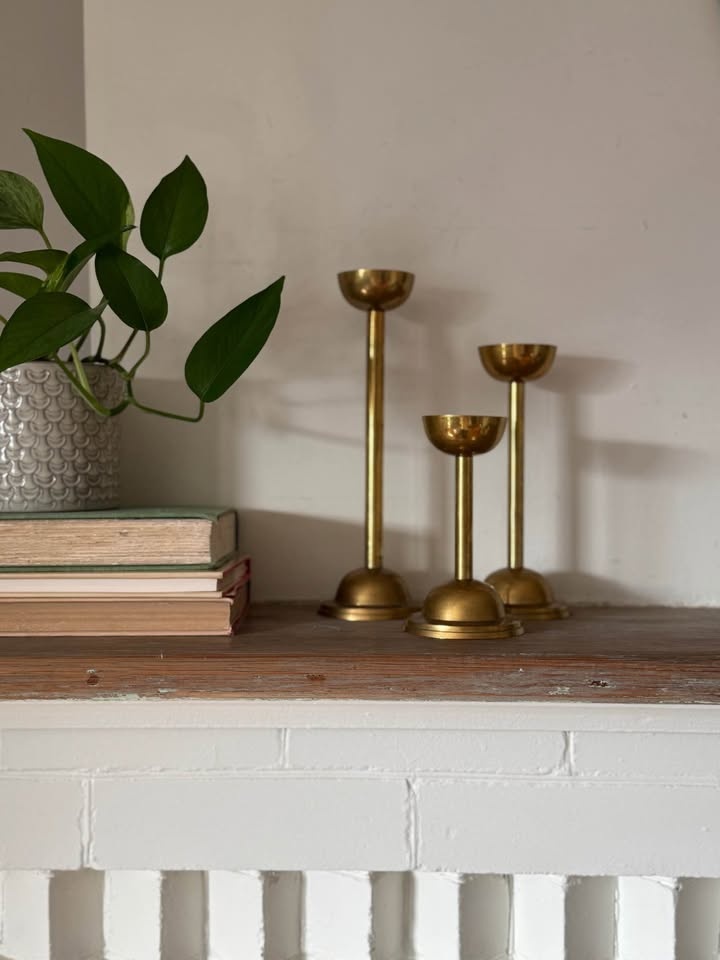 Vintage Solid Brass Candleholder Trio - MCM - photo 2