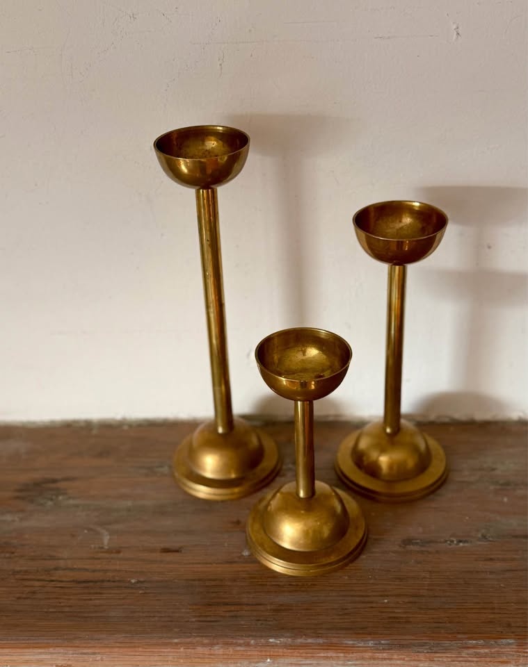 Vintage Solid Brass Candleholder Trio - MCM - photo 3