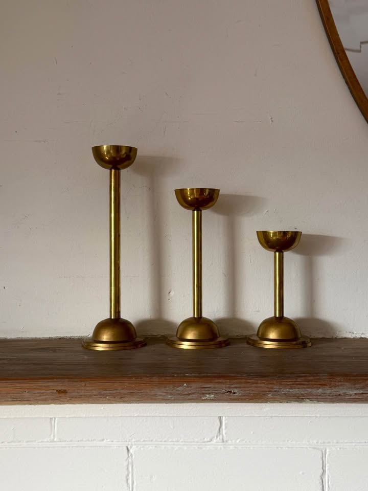 Vintage Solid Brass Candleholder Trio - MCM - photo 4