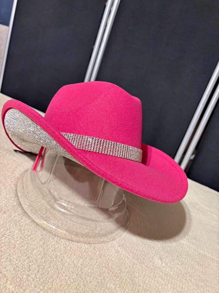 Hot Pink CC Beanie Rhinestone Cowboy Hat - NEW w/ Tags