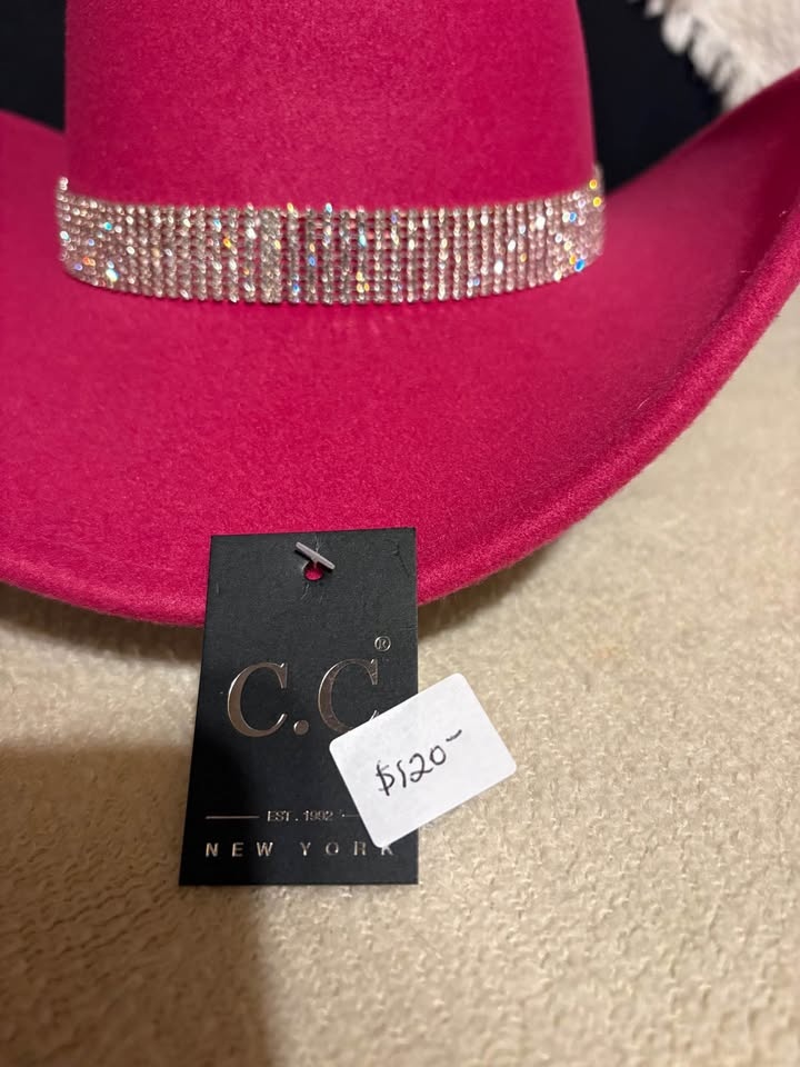Hot Pink CC Beanie Rhinestone Cowboy Hat - NEW w/ Tags - photo 2