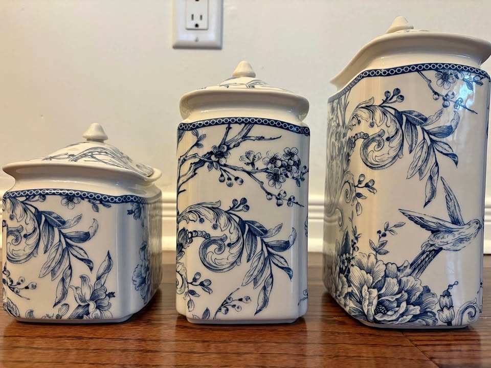 222 Fifth "Adelaide" Blue & White Canister Set - 3 pcs