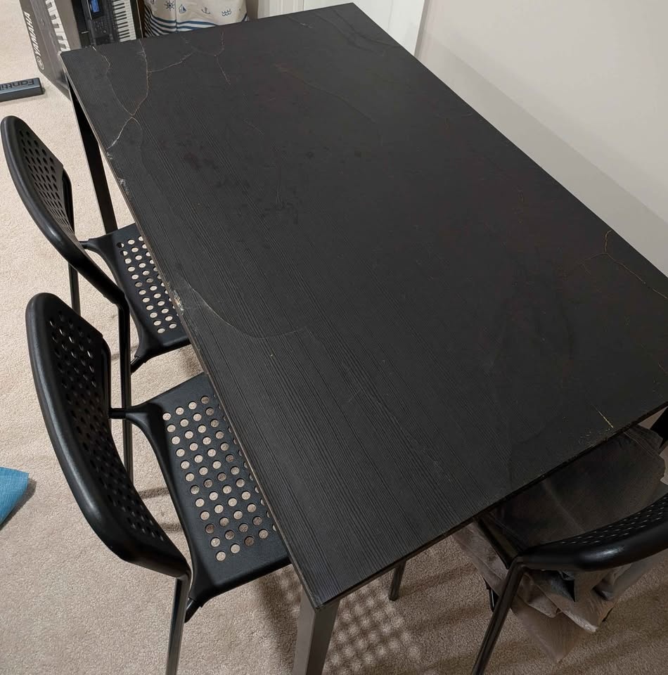Black Table with 4 Chairs - includes Tablecloth! (Moving Sale)