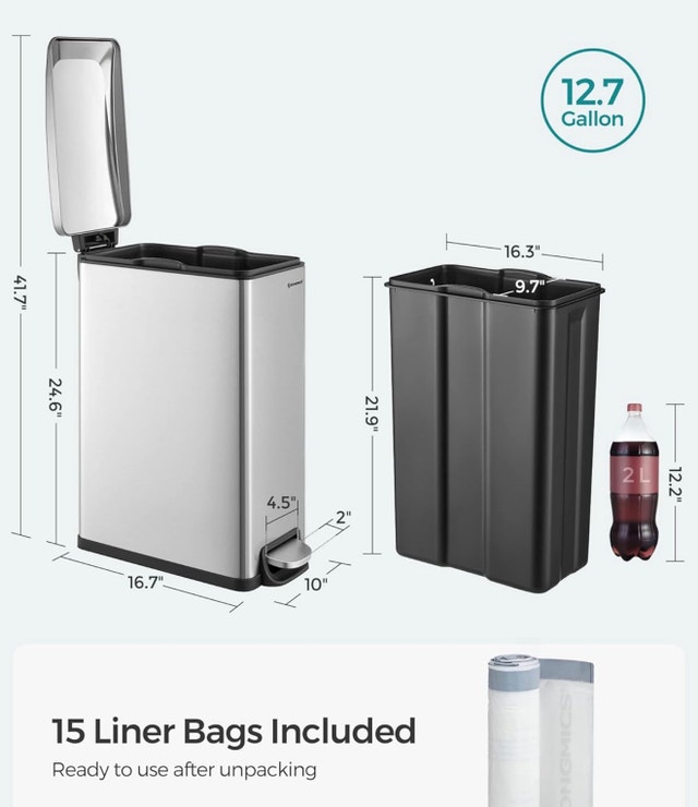 SONGMICS Bathroom Trash Can, Small Trash Bin with Lid - photo 5