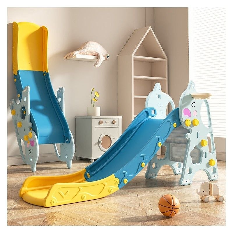 NEW 3-in-1 Kids Slide with Basketball Hoop - Folding Indoor/Outd