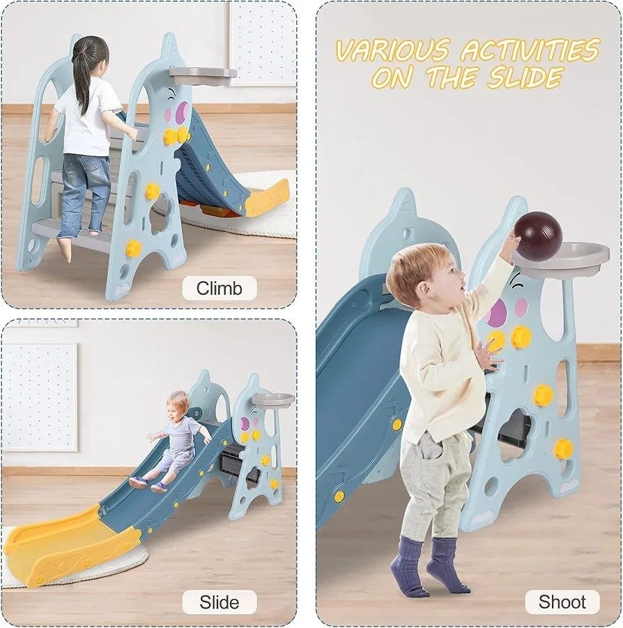 NEW 3-in-1 Kids Slide with Basketball Hoop - Folding Indoor/Outd - photo 2
