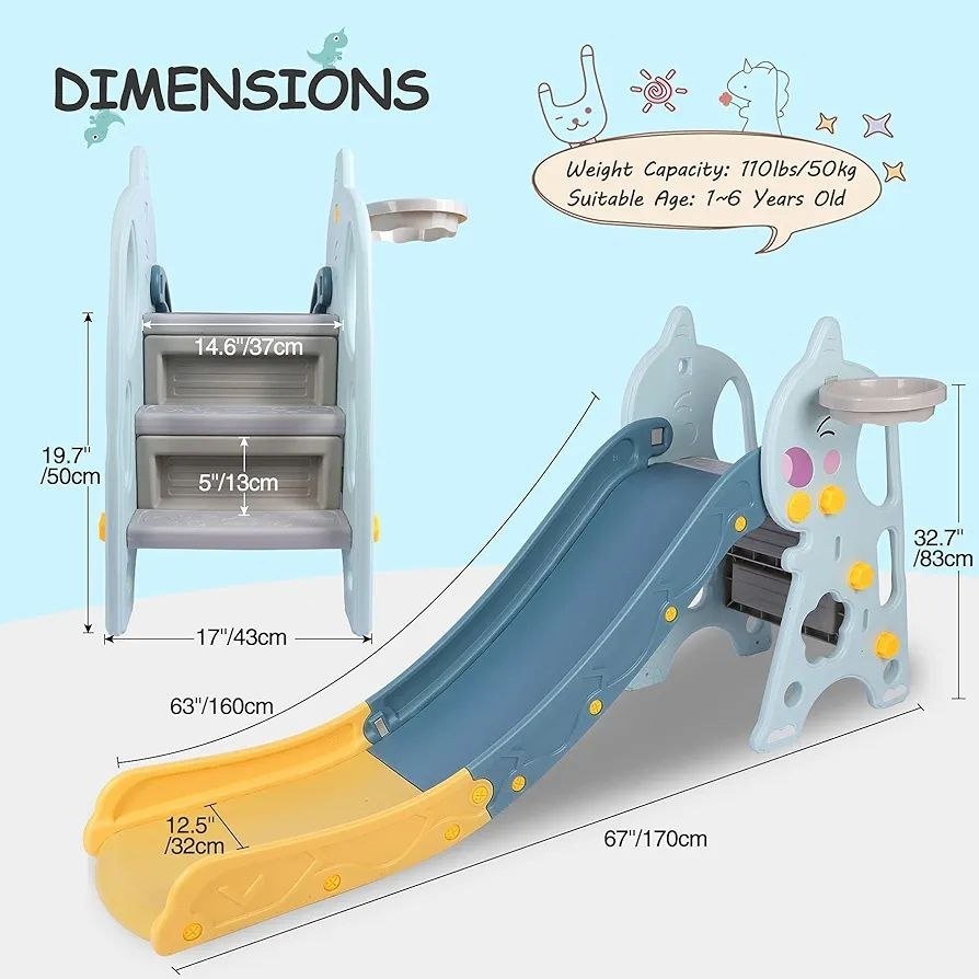 NEW 3-in-1 Kids Slide with Basketball Hoop - Folding Indoor/Outd - photo 3