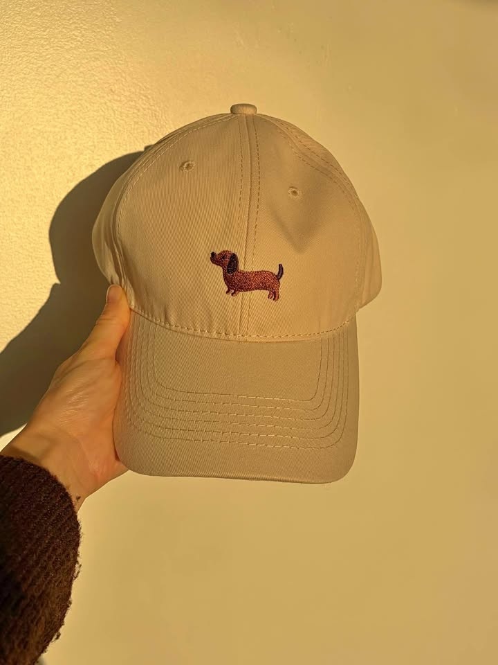 Embroidered Wiener Dog Cream Cap