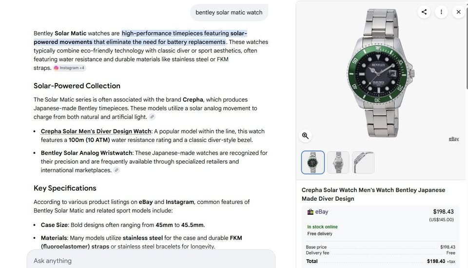 BRAND NEW Bentley Solar Matic watch - green - photo 2