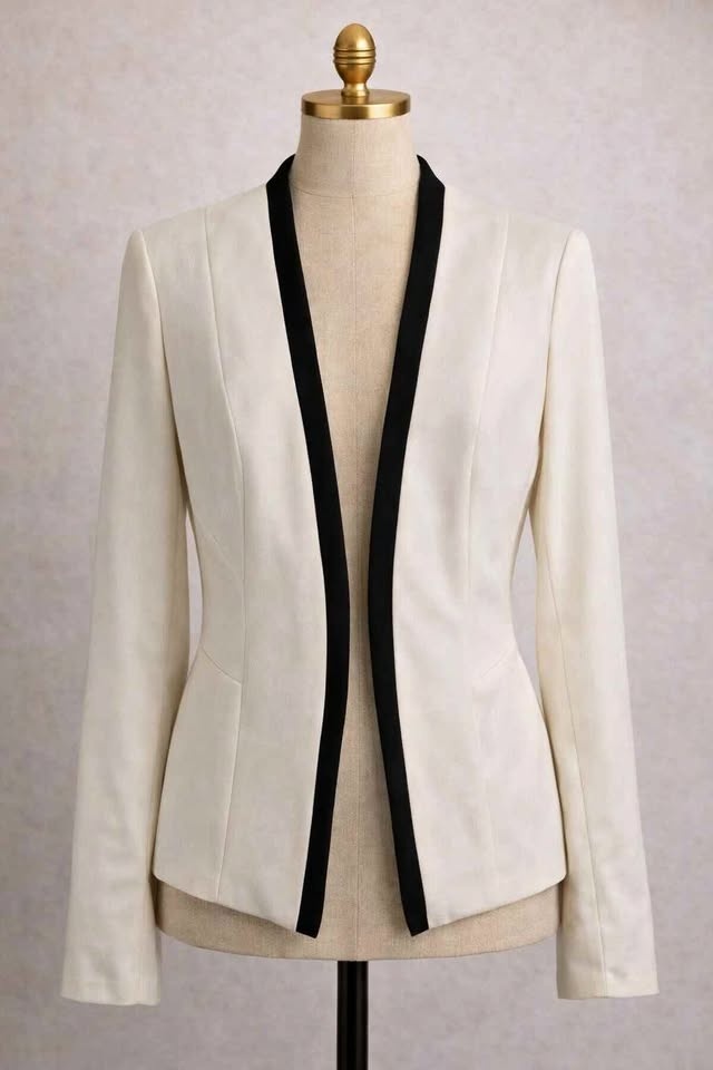 H&M Cream/White Blazer with Black Trim - Size 6