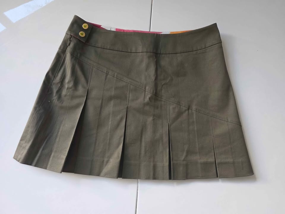 Olive Green Pleated Mini Skirt - M - photo 2
