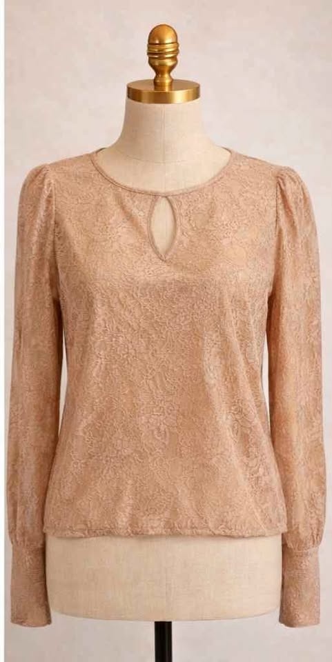 Beige Lace Long Sleeve Top – XS