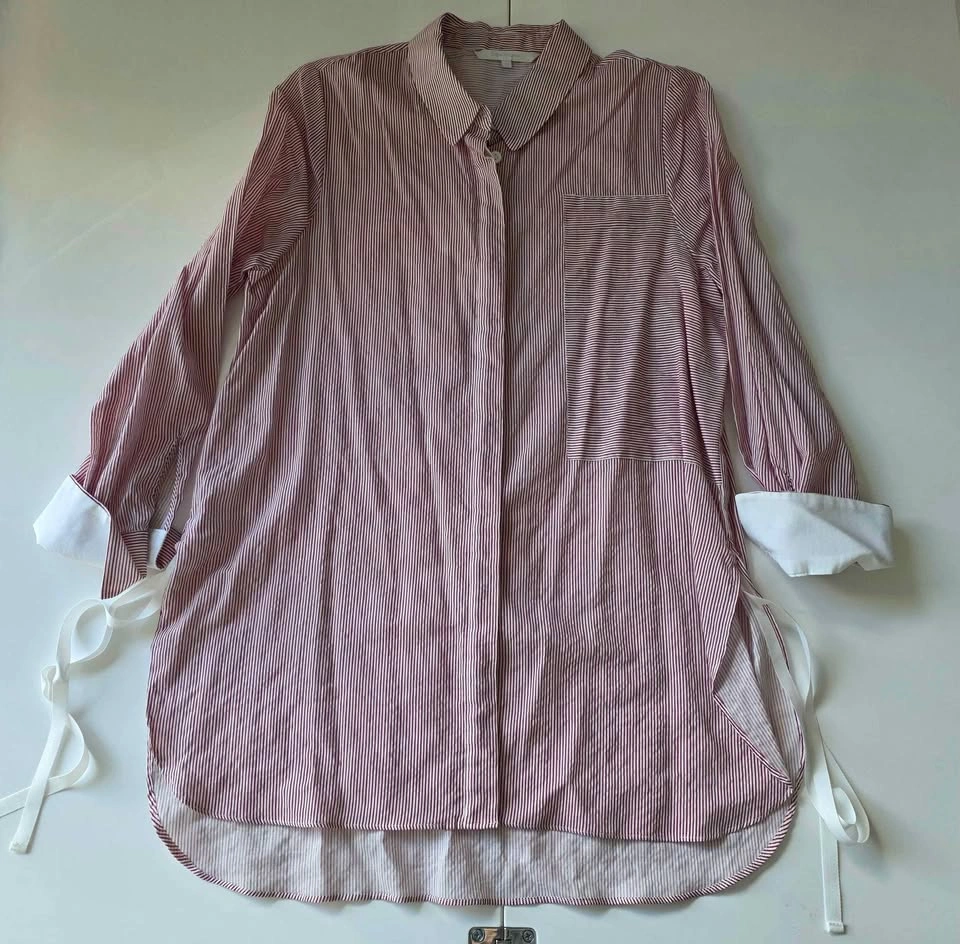 Pink/Red Striped Button-Up Shirt with Side Ribbon -Size 4 or 6 - photo 2