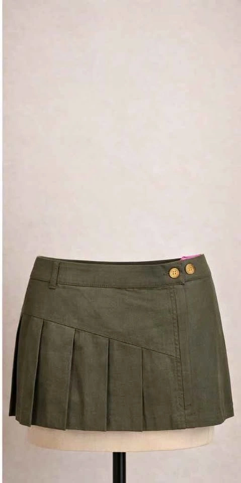 Olive Green Pleated Mini Skirt - M