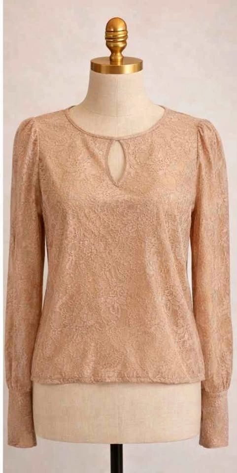 Beige Lace Long Sleeve Top – XS