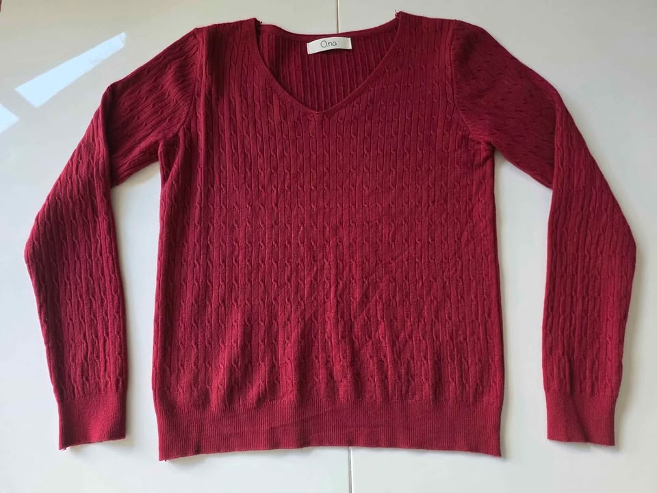 Red Textured Knit Sweater - photo 2