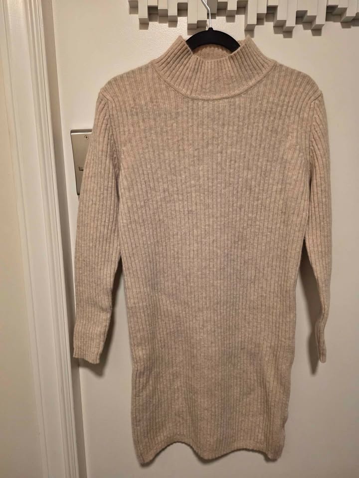 Women's Turtleneck 100% Beige Merino Wool Sweater Dress - M - photo 2