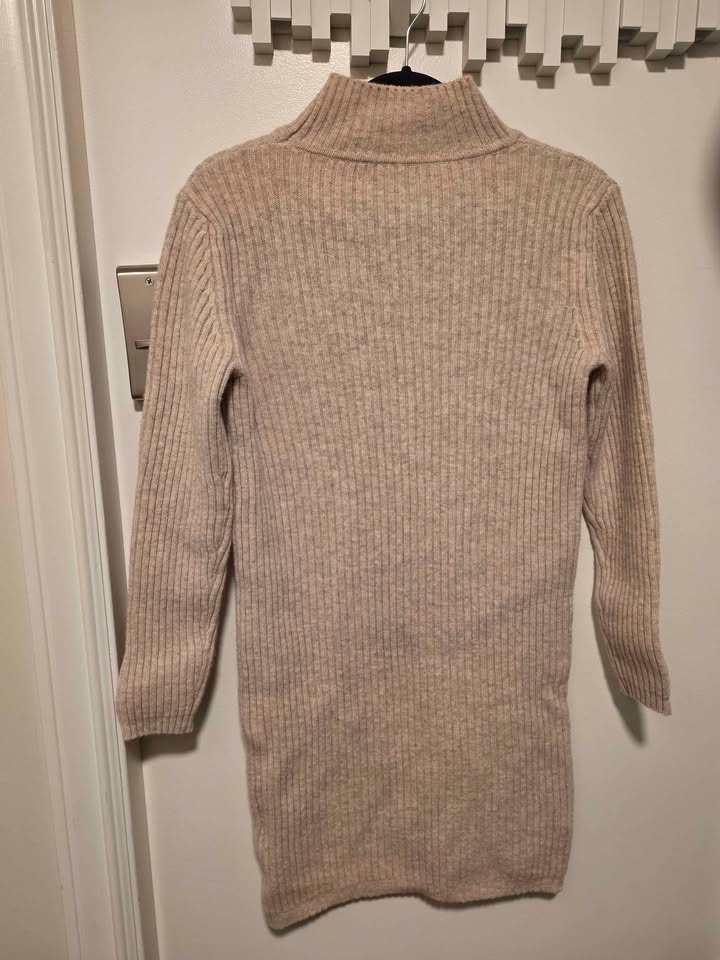 Women's Turtleneck 100% Beige Merino Wool Sweater Dress - M - photo 3