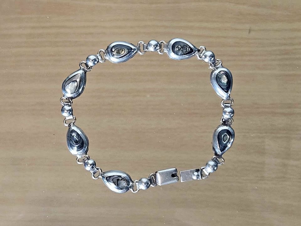 Unique Vintage Sterling Silver Bracelet with Abalone Inlays
