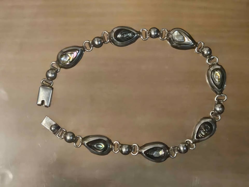 Unique Vintage Sterling Silver Bracelet with Abalone Inlays - photo 2