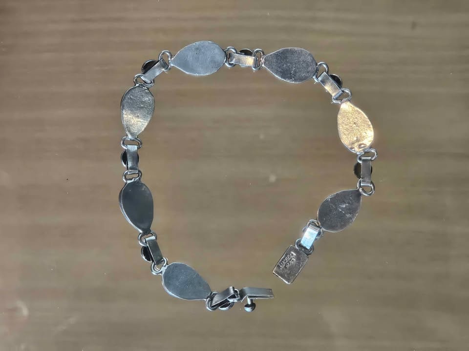 Unique Vintage Sterling Silver Bracelet with Abalone Inlays - photo 3