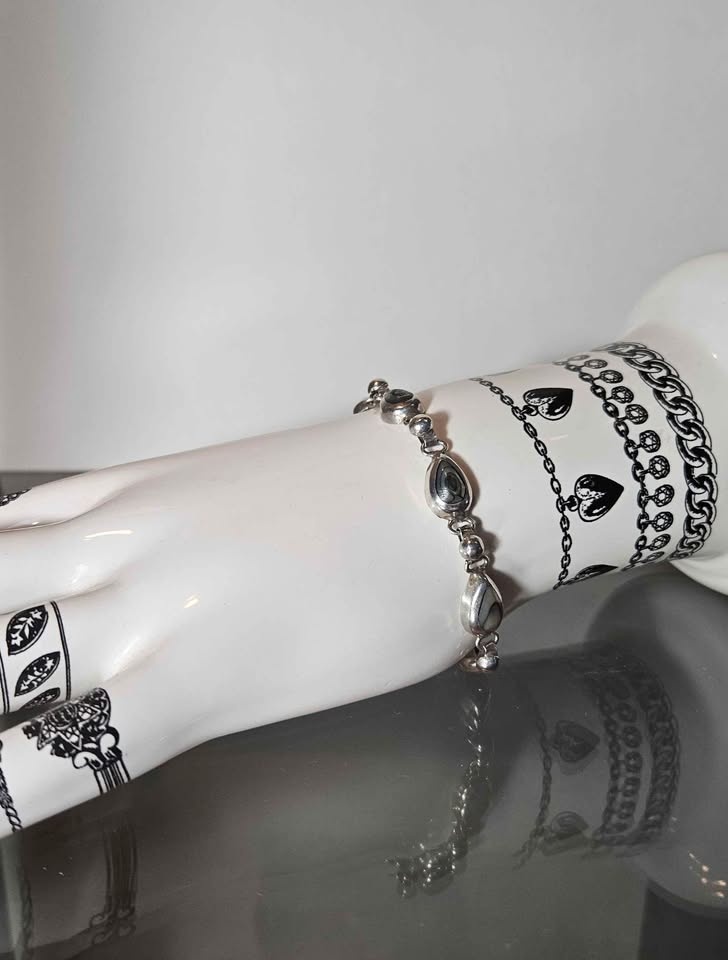 Unique Vintage Sterling Silver Bracelet with Abalone Inlays - photo 4