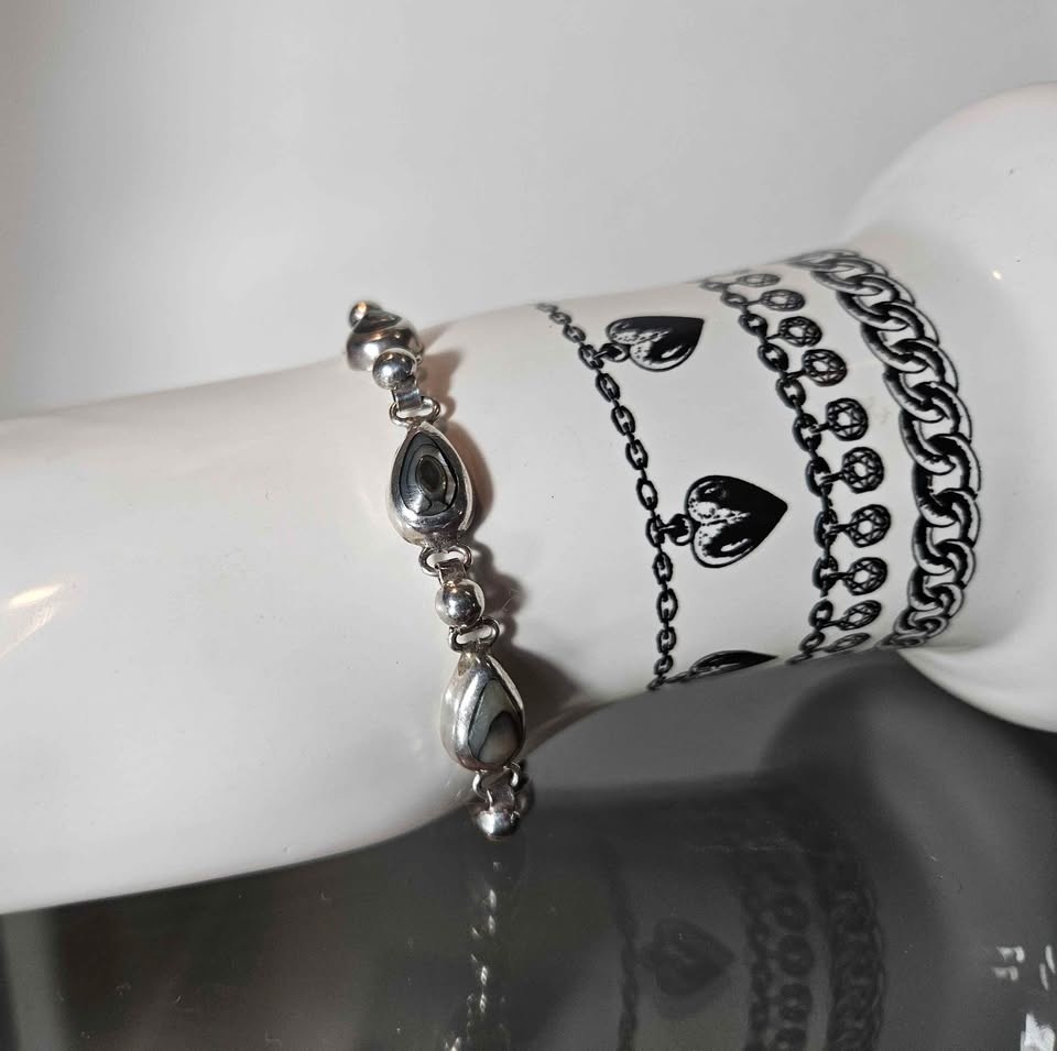 Unique Vintage Sterling Silver Bracelet with Abalone Inlays - photo 5