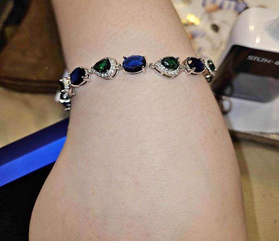 Sterling Silver Bracelet With Blue & Green Stones