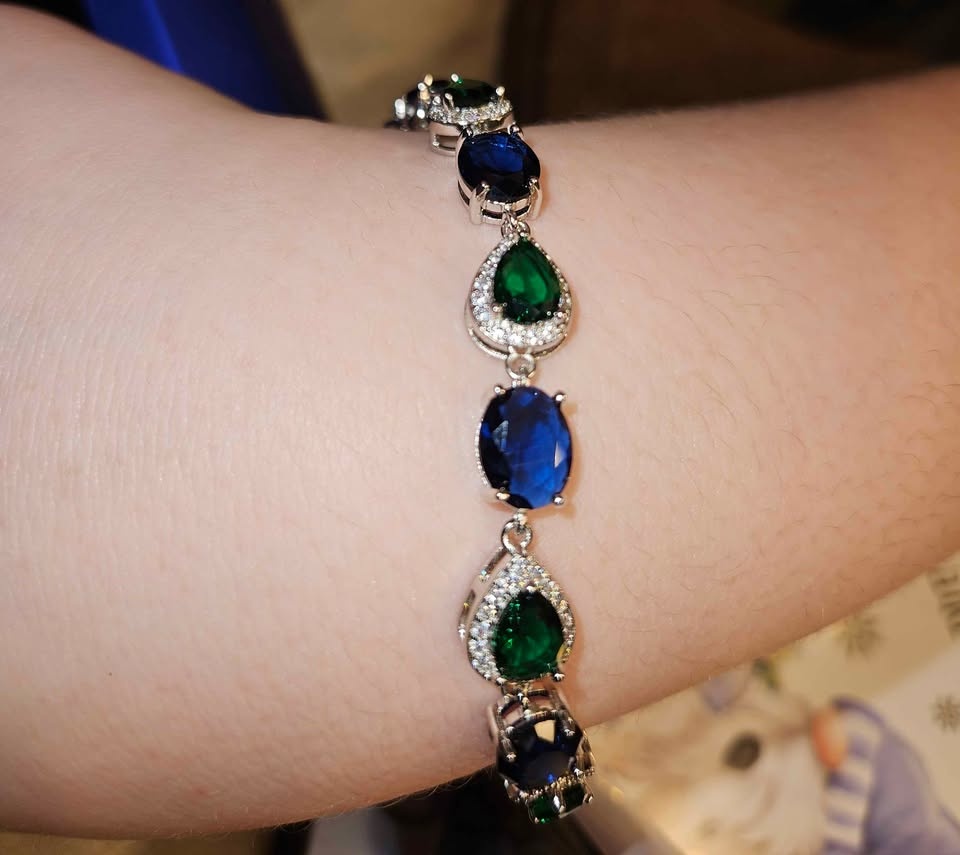Sterling Silver Bracelet With Blue & Green Stones - photo 2